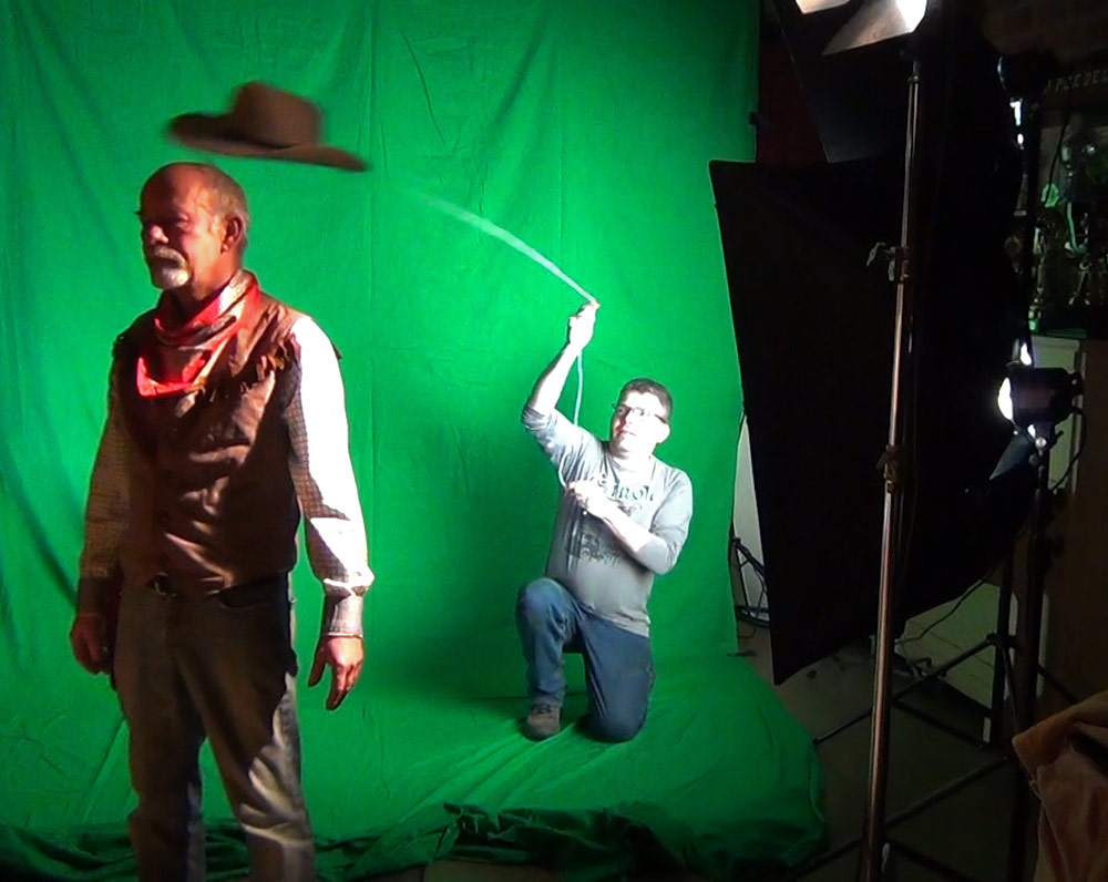 Practical effects in front of a green screen: shooting hats off heads